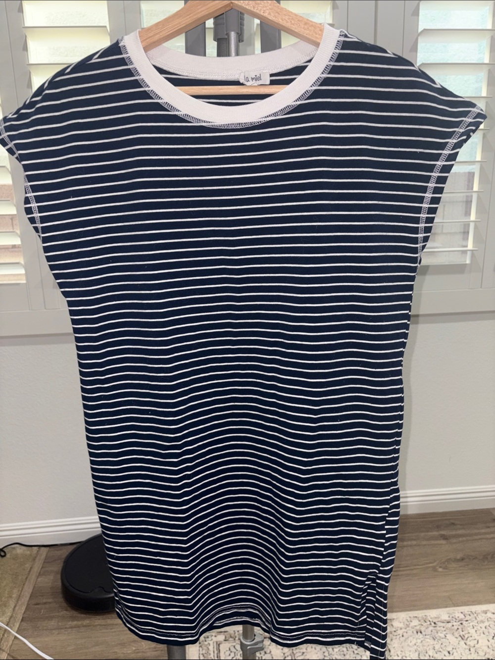 LA MIEL Navy and White Striped Mini Dress
